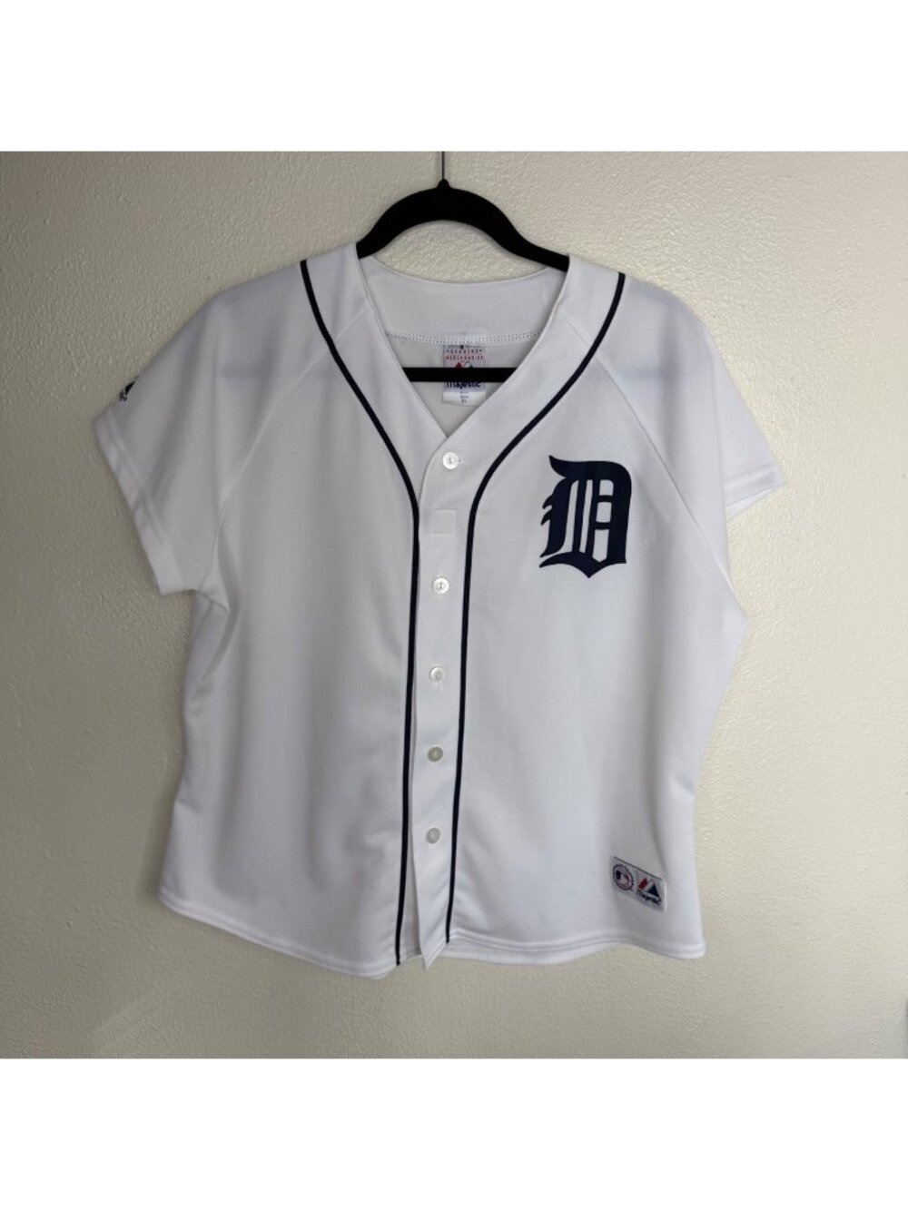 Detroit Tigers Womens White Button-Up Baseball Jersey By Majestic XL